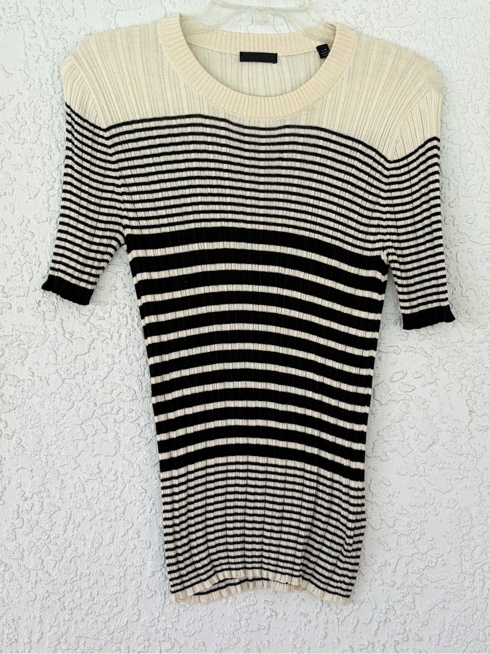 ATM Cream and Black Striped Rib Knit Women's lightweight top size L
